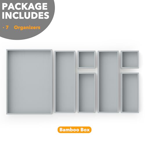 7 Piece Bamboo Drawer Organizer Storage Boxes Set (7-Piece / Gray)