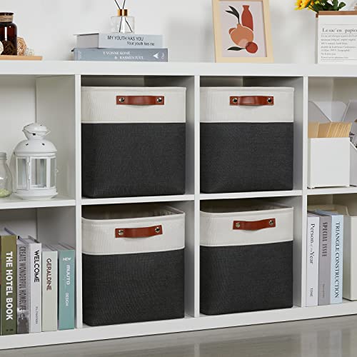Set Of 4 Cube Storage Bins (White&Black / M-12"x 12"x12")