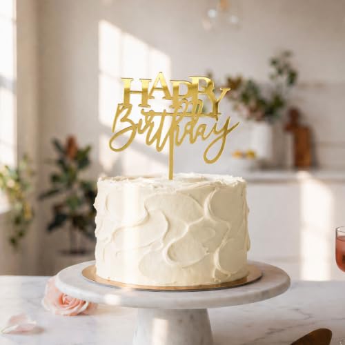 Mirror Gold Happy Birthday Cake Topper (Mirror Gold)