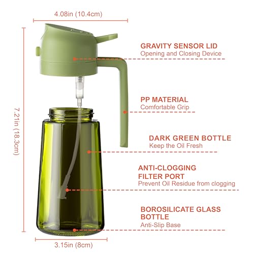 16oz 470ml Olive Oil Dispenser for Kitchen with Stickers (Light-Proof /w Stickers / Black&Green)