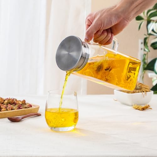 40 oz 1.2Liter Square Glass Pitcher with Lid and Spout (Clear / 40.6 Ounces)