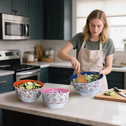 Melamine Mixing Bowl Set with Lids (Ottoman Floral / Large)