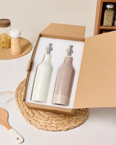 Oil Dispenser Bottle (Matte Beige White and Cinnamon Brown / 2 Pieces (Milkyway))