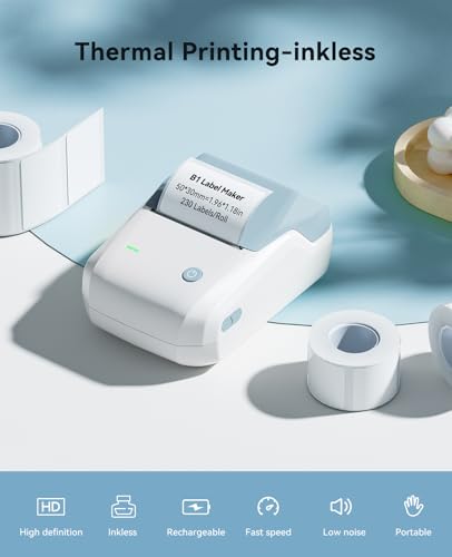 B1 Label Maker Machine with 3 Tapes (Blue White / Printer+3Tapes)