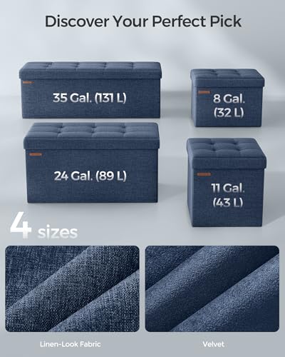 30 Inches Folding Storage Ottoman Bench (Midnight Blue / 15"D x 30"W x 15"H (without Flipping Lid))
