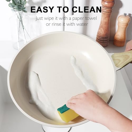 Ceramic Pots and Pans Set Non Stick (Cream White / 17 Pieces)