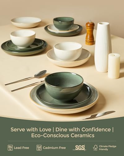 Ceramic Dinnerware Sets for 4 (Moss Green / Set (12pcs))