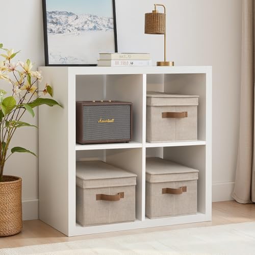 Fabric Storage Bins with Lids (Brown and Beige / Large)