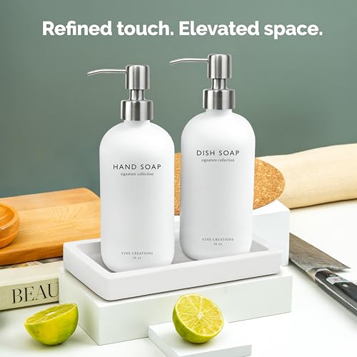Glass Soap Dispenser Set (White Bottle / Silver Pump)