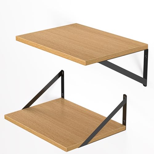 16W x 12D Deep Floating Shelves Set of 2 Oak (Oak With Black Metal Bracket / 16wx12dx5.8h)