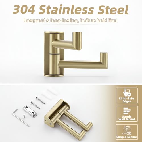 Brushed Gold Swivel Towel Hook with 2 Rotating Arms (1 Pack / Brushed Gold)