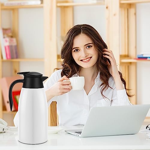 70oz Coffee Carafe Airpot Insulated Coffee Urn Stainless Steel Vacuum Thermal Pot Flask Dispenser for Coffee (White)