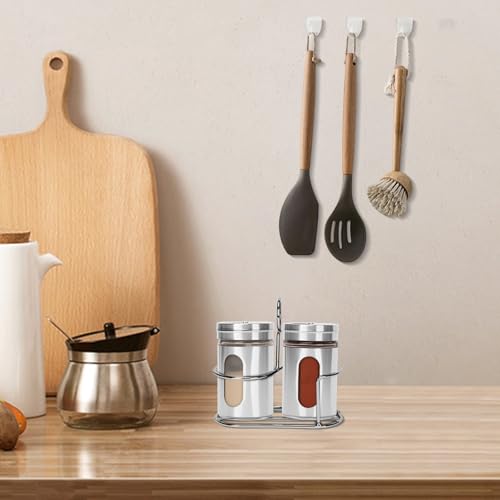 Glass Salt and Pepper Shaker Set with Seasoning Rack (Silver)