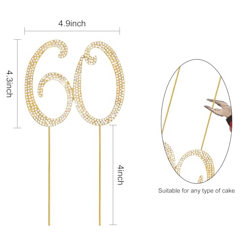 Cake Topper 60th Birthday Decorations Women Gold Rhinestone Cake Toppers (60)