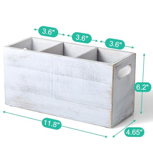 Rustic White Utensil Holder with Removable Divider (White / 3 Compatment)