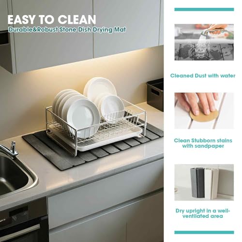 Dish Drying Mat Stone Bath Mat Diatomaceous Earth Stone Drying Mat For Kitchen Counter Sink Bath Mat Quick Dry Non Slip Foldable Dish Drying Rack Mat Large (24" x 16")