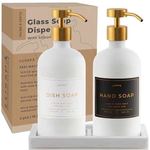 Glass Soap Dispenser Set of 2 (White/Gold)