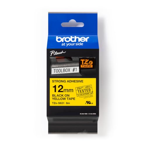 Genuine P touch TZE (Black on Yellow Extra Strength Tape / 12mm (0.47”) / Pack of 1)