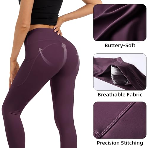 Butt Lifting High Waist Leggings for Women Buttery Soft Yoga Pants with Pockets Moisture (X-Large / Maroon)