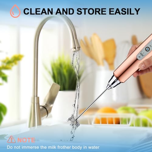 Rose Gold Handheld Milk Frother Wand for Coffee