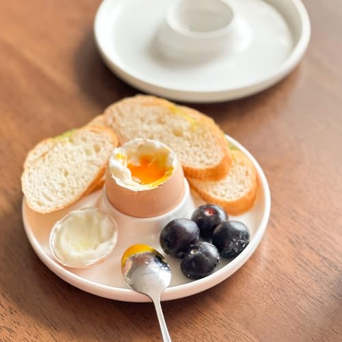 Egg Cup Set 2 Ceramic Holders with Spoons