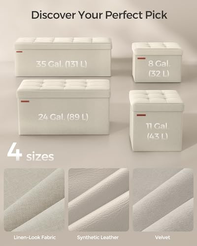 43.3 Inches Folding Storage Ottoman Bench (Cream White / 15"D x 43"W x 15"H (without Flipping Lid))