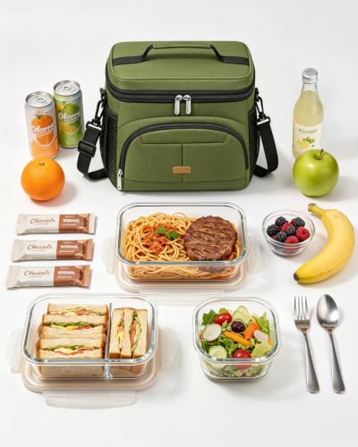 Lunch Box for Men Women Insulated Lunch Tote Cooler Bag Lunchbox (Green / Large)