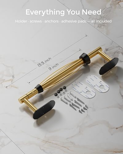 Paper Towel Holder Under Cabinet with Damping No Drill (Black&gold / One Hand Tear Holder)