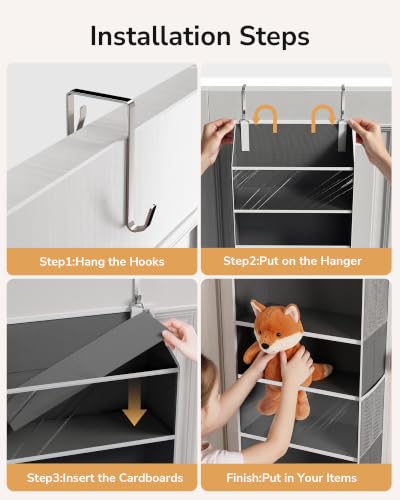 Stuffed Animal Organizer Over the Door (Clear Dark Grey / 1 Pack-5 Tier)