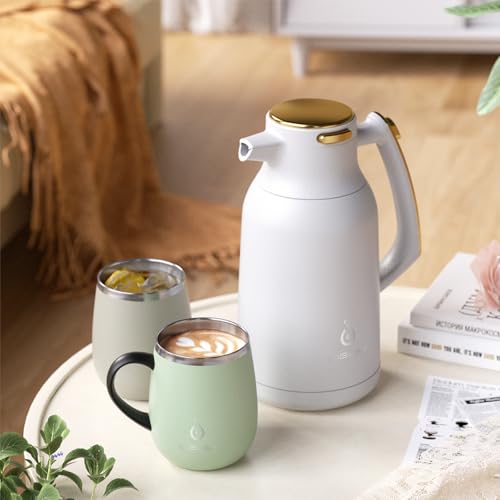 Thermal Coffee Carafe 68oz (White-Gold / 67.6 Ounces)