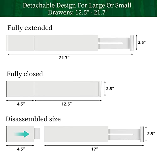 4 Pack Bamboo Drawer Dividers Organizer with Inserts 2.6'' High (White / 12.5-21.7 INCH)