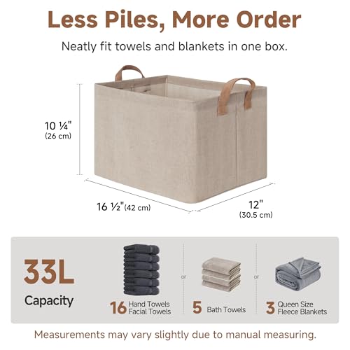 Large Fabric Storage Bins (Brown and Beige / 16 ½" L x 12" W x 10 ¼" H)