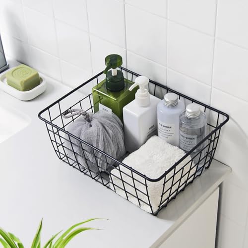 Kitchen Wire Baskets Farmhouse Decor Metal Food Storage Organizer (Black / 2 Pack Small)