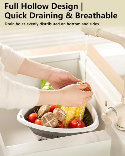 2 Pack Triangle Collapsible Silicone Colander Strainer (3.6L+3.6L / White/Green)