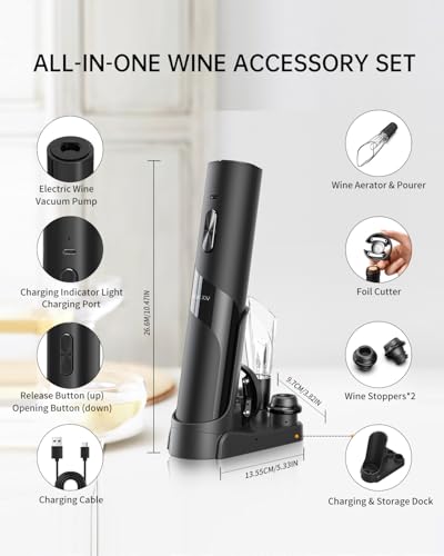 Electric Wine Opener Rechargeable (Black / Prestige Set)