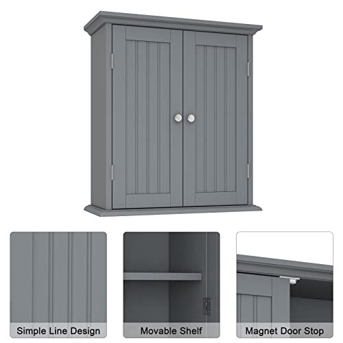 Bathroom Wall Cabinet with 2 Doors (Grey / 8.8"D x 21.1"W x 24"H)