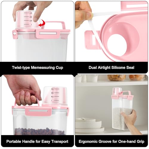 2 Pack 3 Lbs Pet Dog Cat Food Bird Seed Storage Containers for Travel (Pink-3L 2Pack)