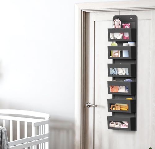 6 Clear Pocket Over Door Hanging Organizer (6 Pockets / Dark Gray)
