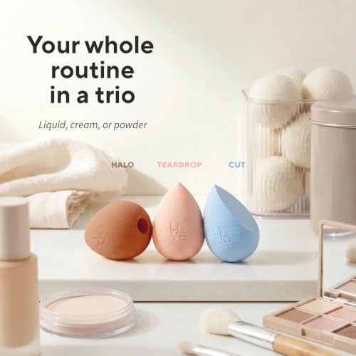 PURE Makeup Blender Sponge 3 (3 Count (Pack of 1) / Multi-Colored (1 Halo, 1 Teardrop, 1 Cut)