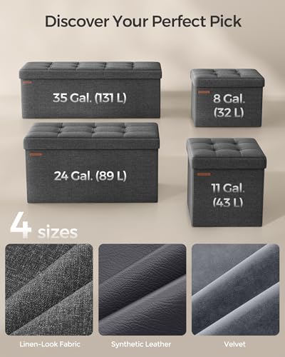 30 Inches Folding Storage Ottoman Bench (Dark Gray / 15"D x 30"W x 15"H (without Flipping Lid))