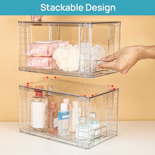 4 Pack Large Stackable Storage Drawers (Clear( 4 Pack))