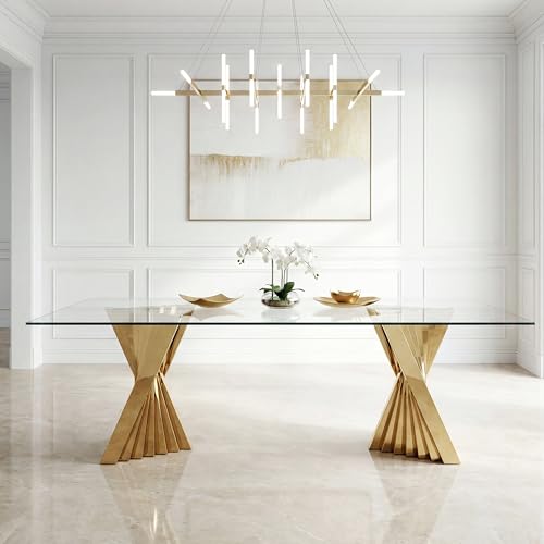 94" Modern Glass Gold Dining Table for 8 (Gold-94" Dining Table)