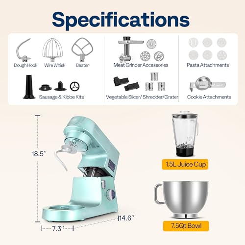 9-in-1 Stand Mixer with Fermentation & Timer, 7.5-Quart, Blue (9-in-1 / Blue)