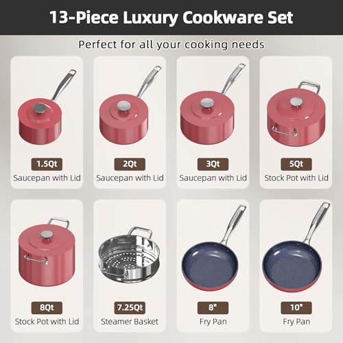 Lux 13pc Forged Lightweight Nonstick Ceramic Cookware Set (Cinnamon)