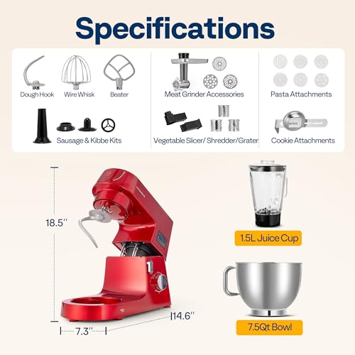 9-in-1 Stand Mixer with Fermentation & Timer, 7.5-Quart, Red (9-in-1 / Red)