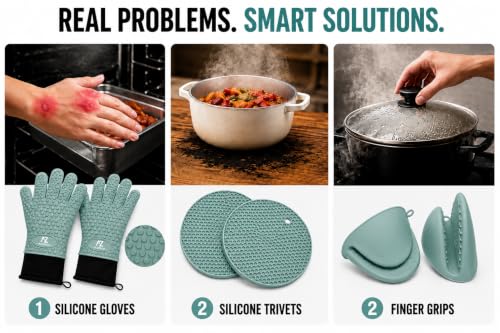 Silicone Oven Gloves (Aqua)