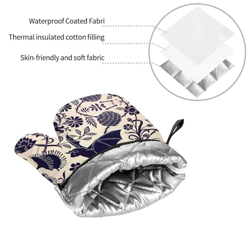 Bats and Flower Oven Mitts and Pot Holders Sets of 4 (One Size / Bats Flower)