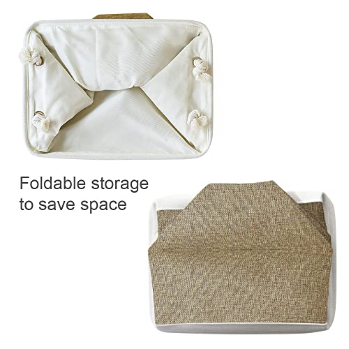 Storage Basket for Organizing (White & Khaki / 3PCS/Medium -13.8Lx9.8Wx6.7H)