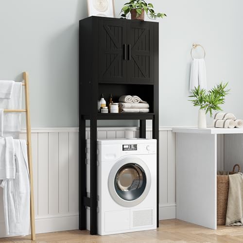 23.6 Inches Wide Toilet Rack with Over The Toilet Storage Cabinet (Black 23.6"w)