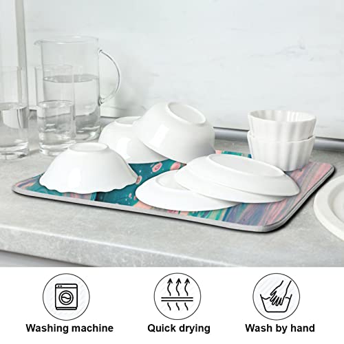 Super Absorbent Dish Drying Mat (Marble Pink Green / 18" x 24")